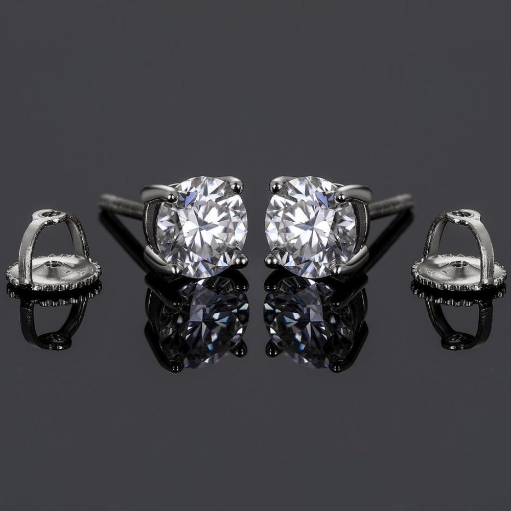 Certified 2ct. t.w. Moissanite Diamond Round Stud Earrings NEW - Picture 11 of 15